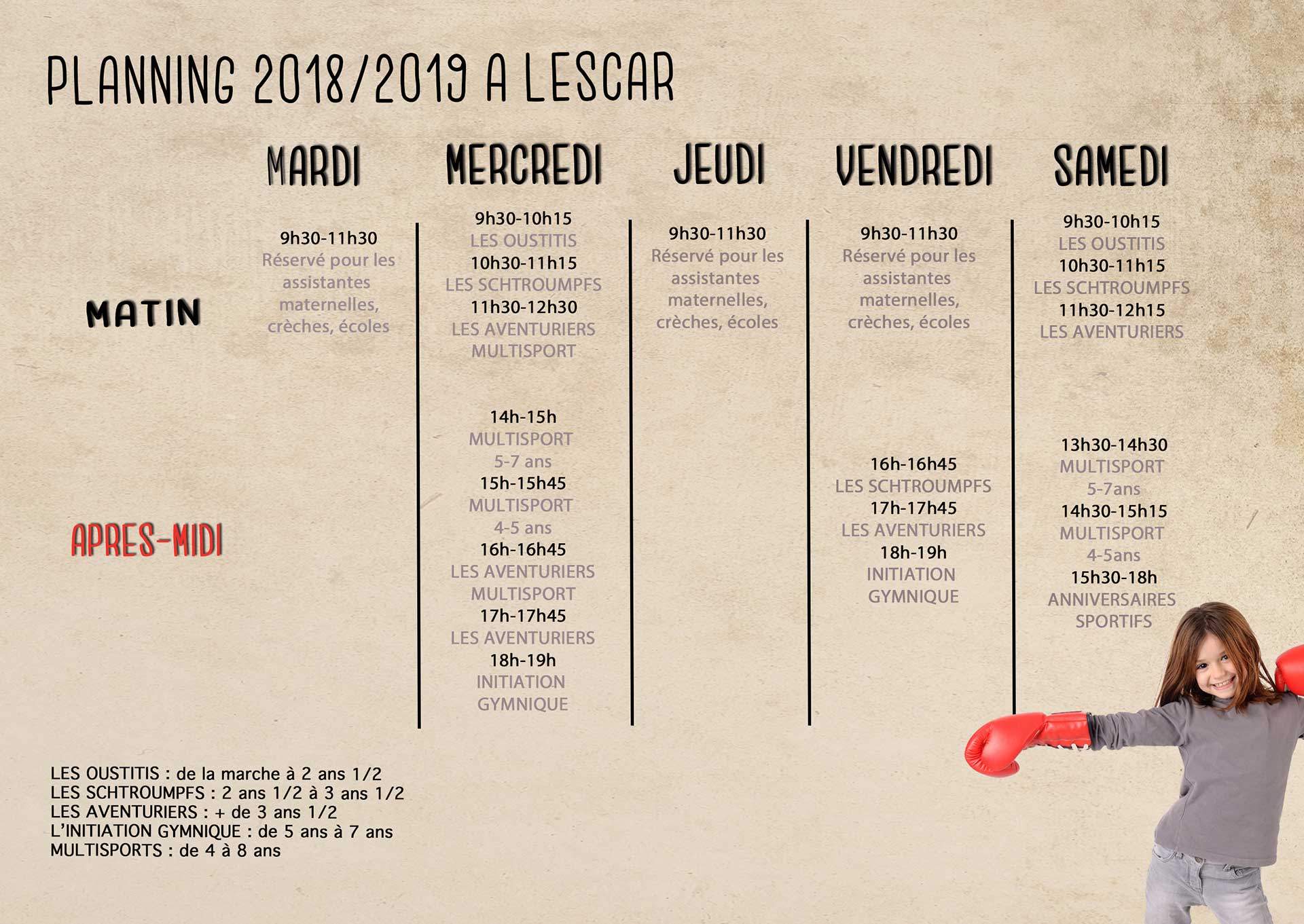 Planning Le P'tit Club Lescar