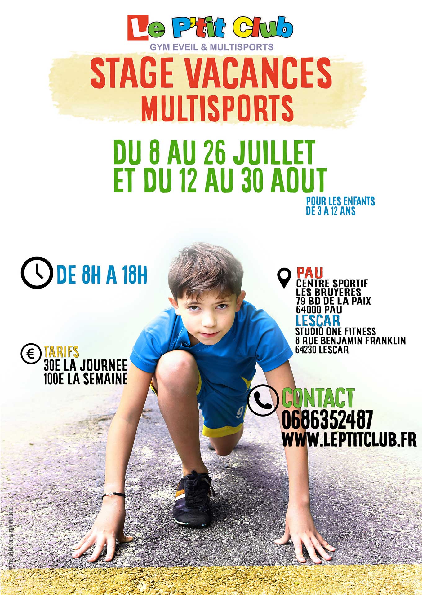 Flyer stages vacances Pau Lescar été 2019