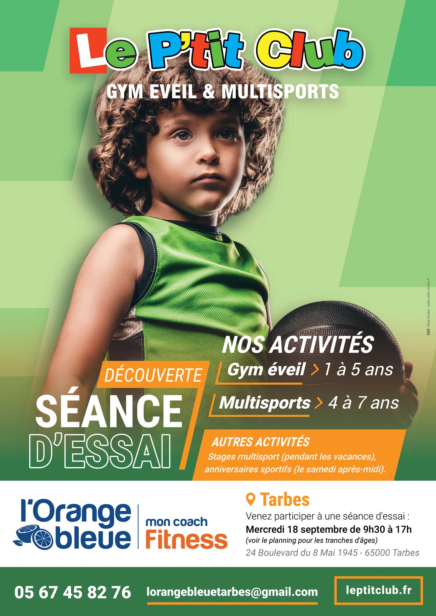 Affiche rentrée septembre 2019 Le P'tit Club Tarbes L'Orange Bleue