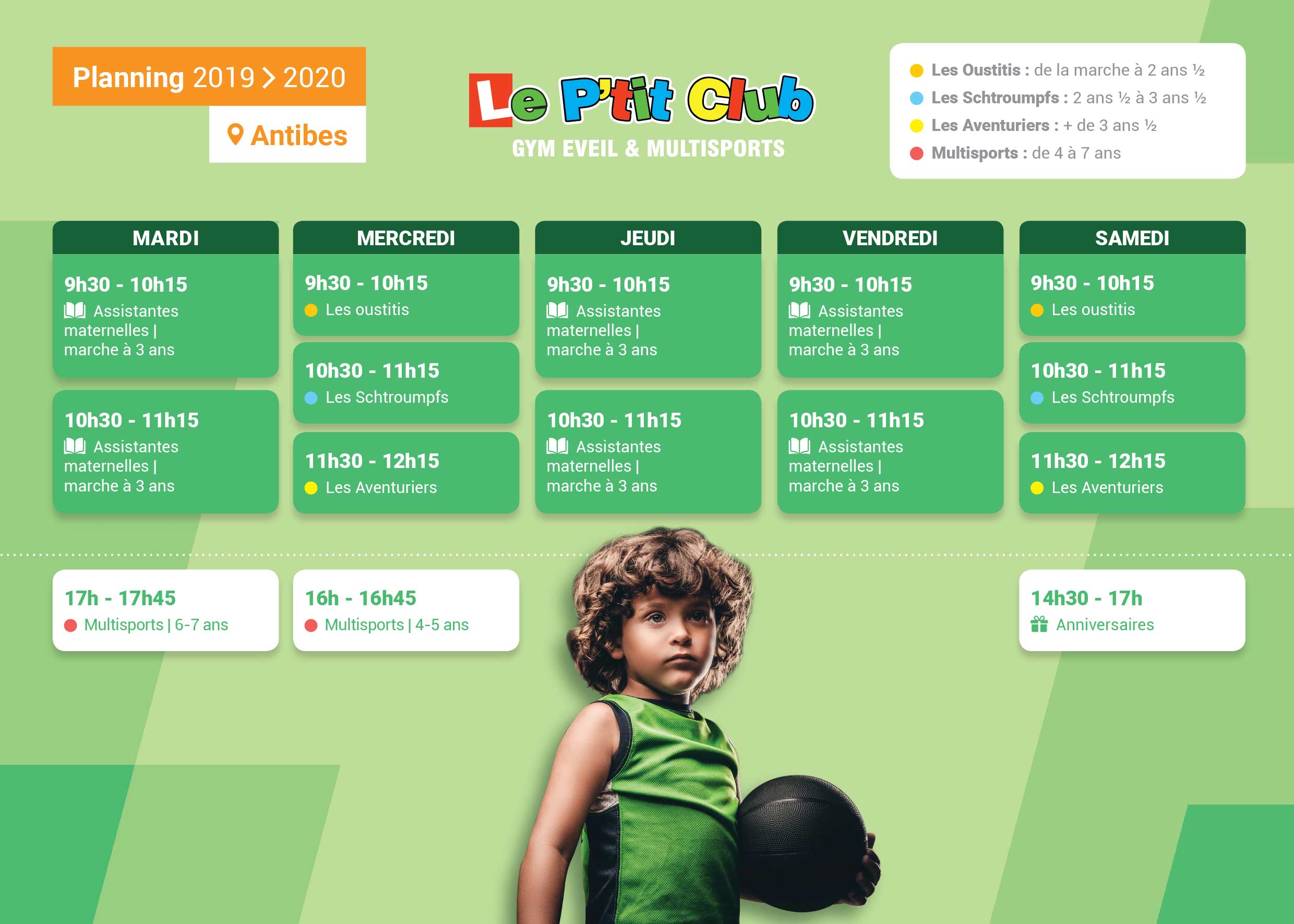 Planning Le P'tit Club Antibes 2019-2020