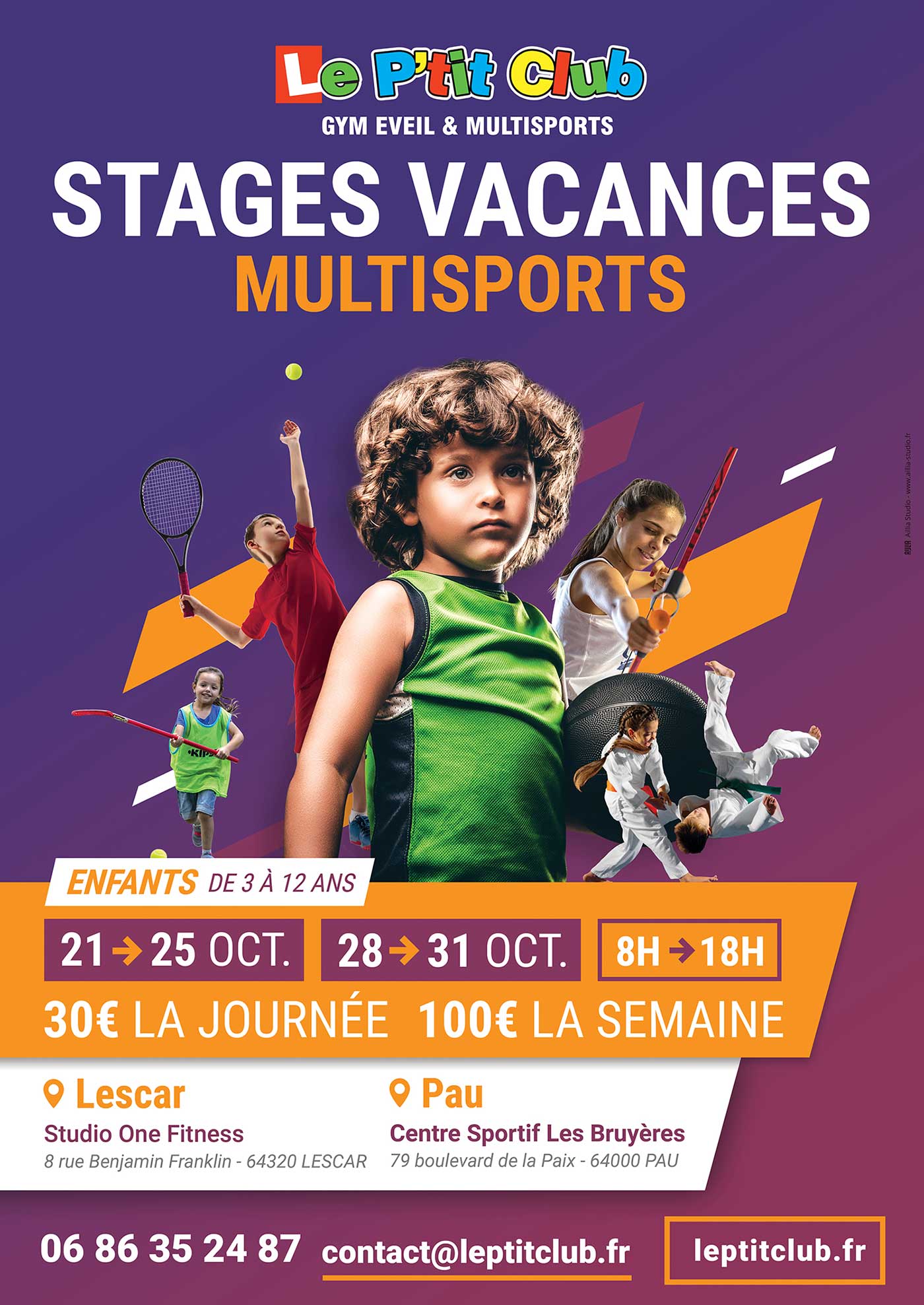 Affiche stages vacances octobre 2019 Le P'tit Club Pau Lescar