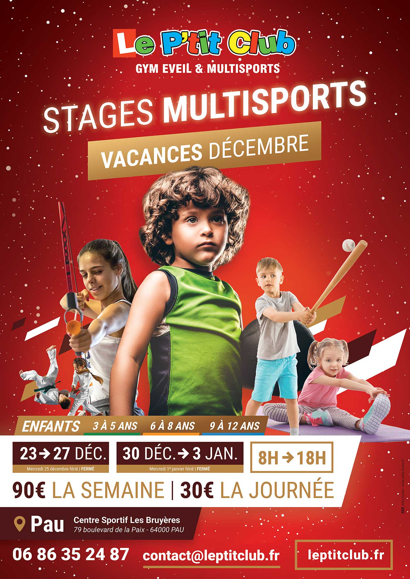 Affiche stages vacances décembre2019 Le P'tit Club Pau