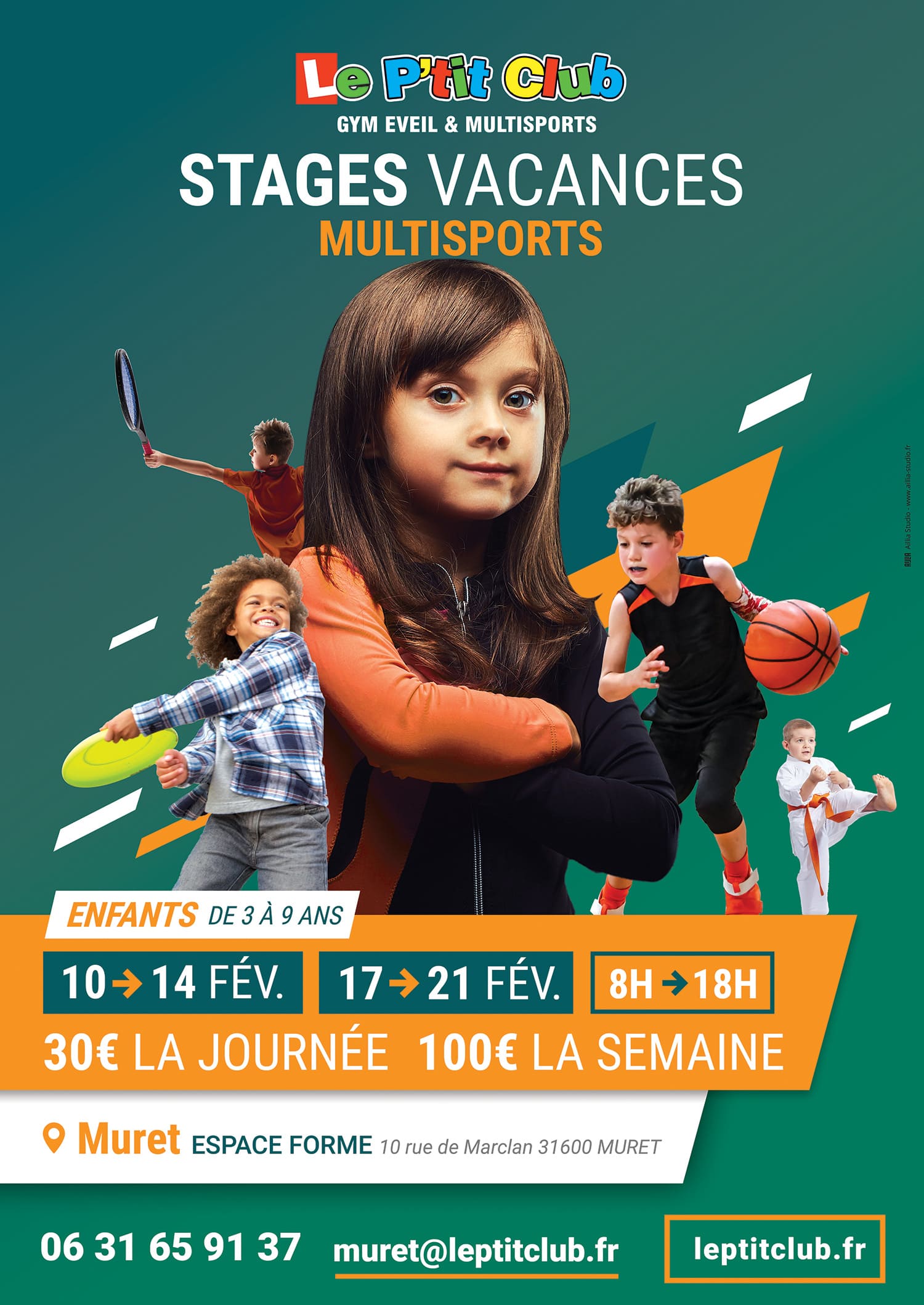 Affiche stages vacances février 2020 Le P'tit Club Muret
