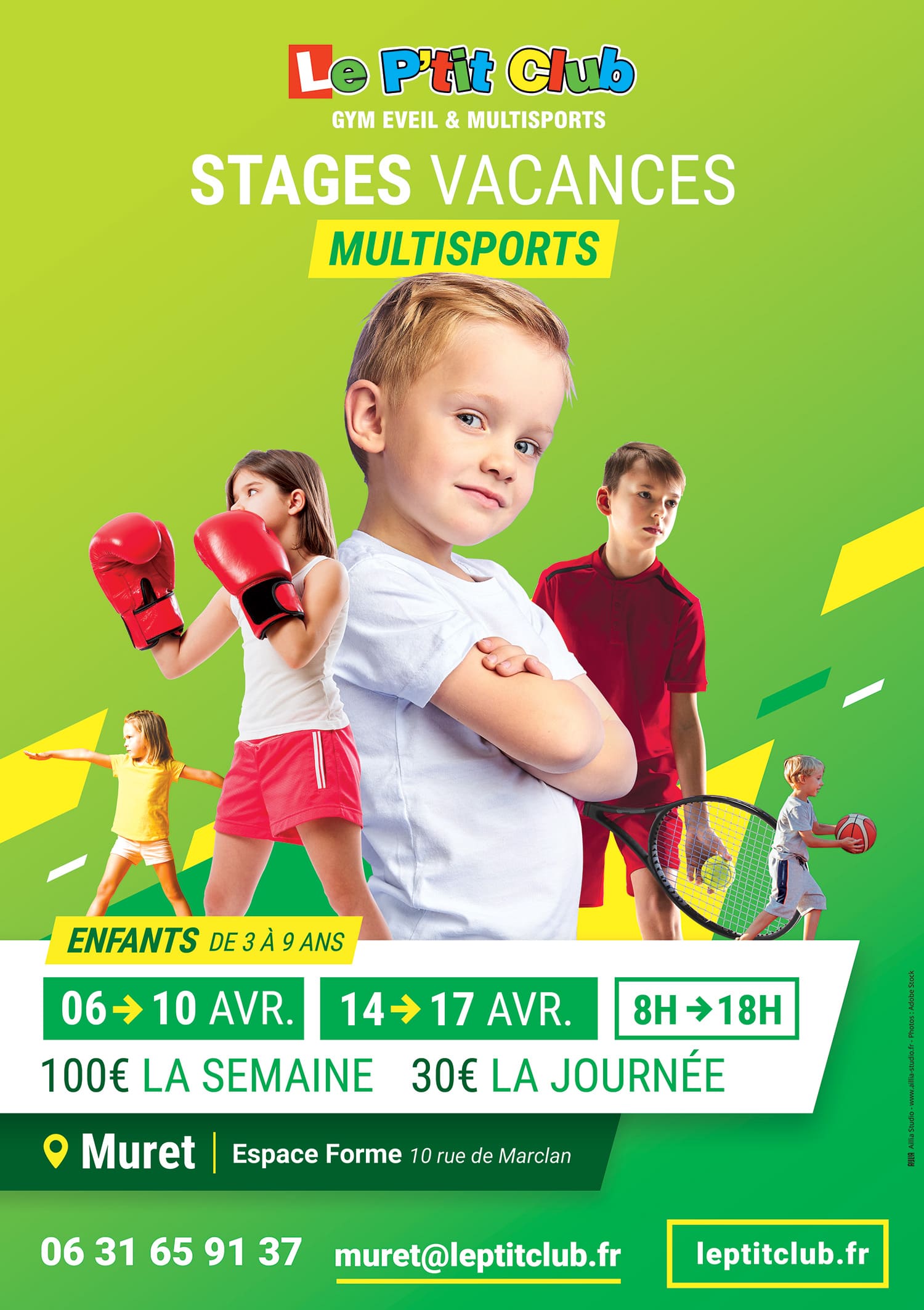 Affiche stages vacances avril 2020 Le P'tit Club Muret