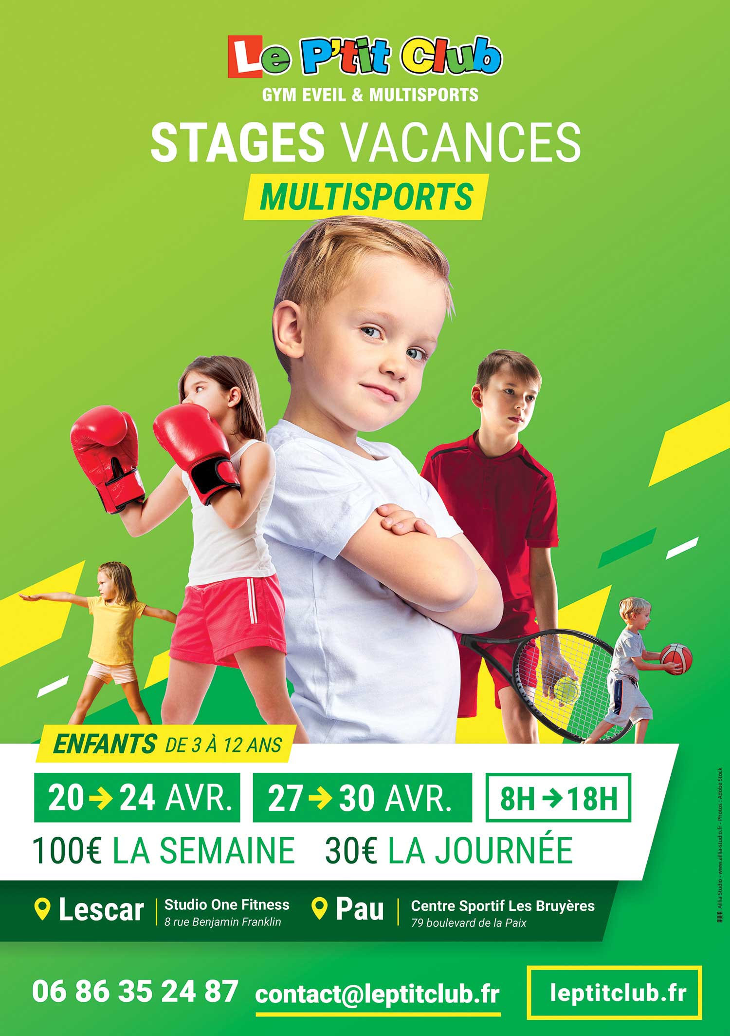 Affiche stages vacances avril 2020 Le P'tit Club Pau Lescar