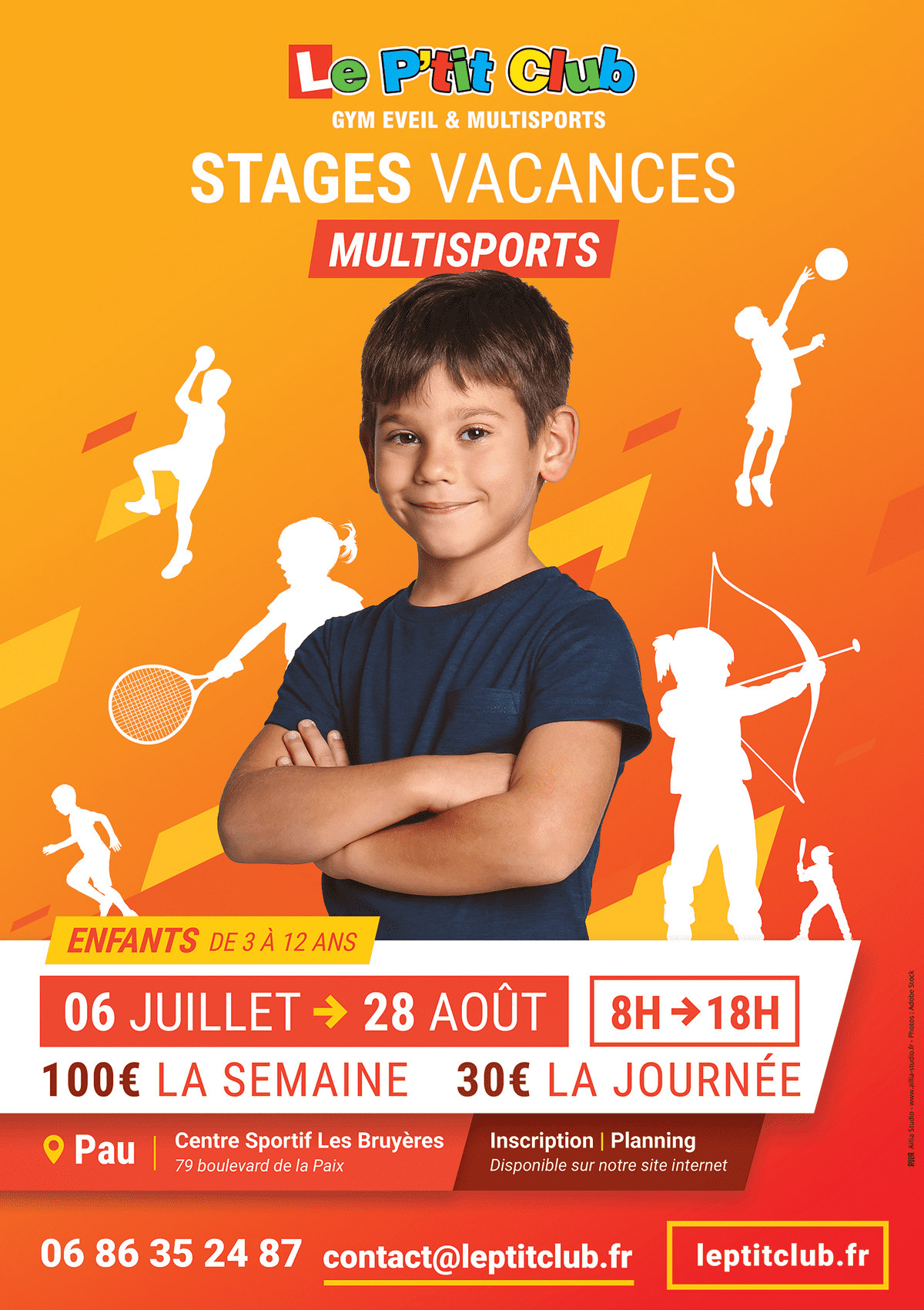 Affiche stages vacances été 2020 Le P'tit Club Pau